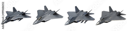 Canvas Print Set of Four Advanced Stealth Fighter Jets Isolated on White Background