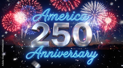 America 250th Anniversary Celebration with Fireworks and Silver Numbers
