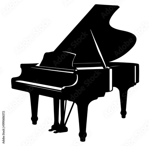 Elegant Black Grand Piano Silhouette Illustration Isolated on Transparent Background