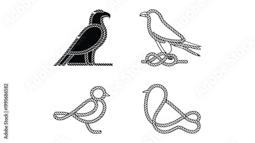 Ornate Avian Motifs: A collection of exquisite avian illustrations, each artfully crafted from a single, continuous line. A tribute to artistic elegance and the timeless beauty of birds.