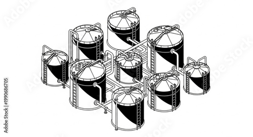 Cluster of Industrial Storage Tanks and Silos.