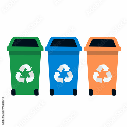 Recycling bins set with color coding in flat style for waste management and sustainability concept