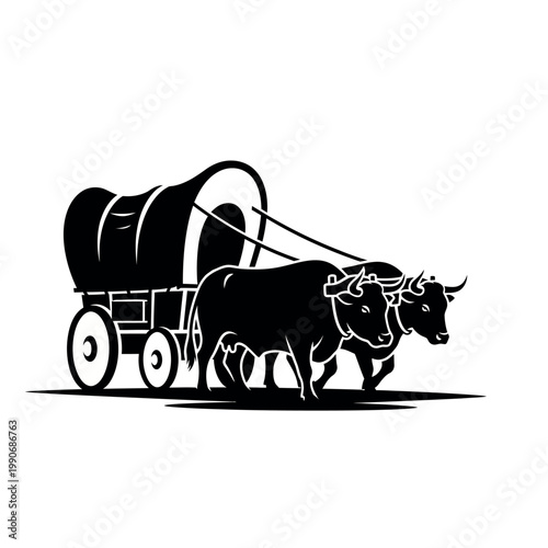 Black silhouette of oxen wagon 1.