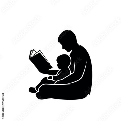Father reading book to little child.