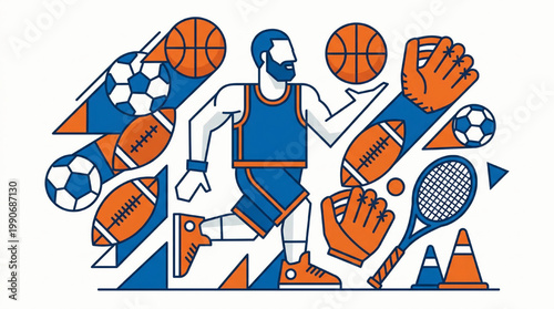 Dynamic athletic composition with sports equipment