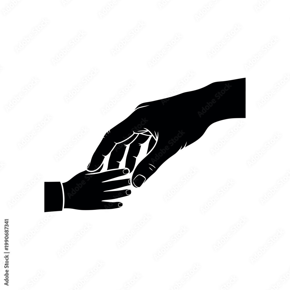 Fototapeta premium Parental care and protection adult hand holding childs hand.