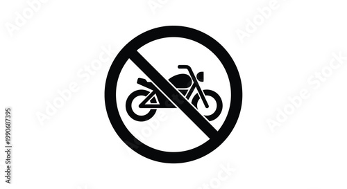 Prohibition sign displaying a motorcycle indicating no riding allowed silhouette