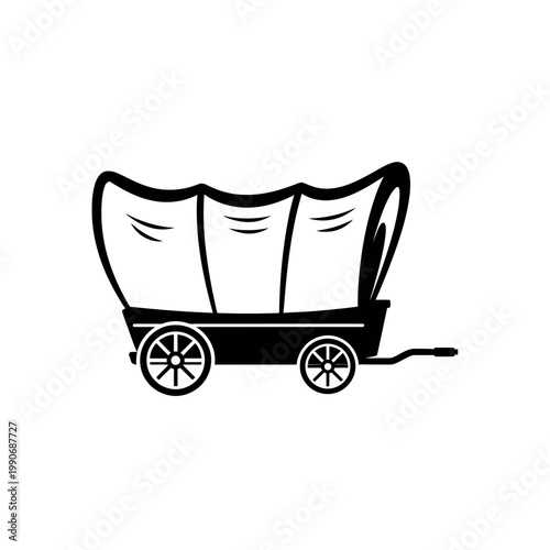 Vintage Covered Wagon Silhouette Vector Illustration.