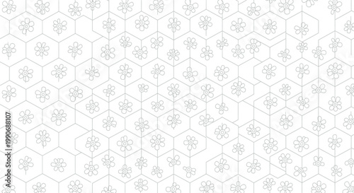 Geometric honeycomb pattern with scattered outline flowers
