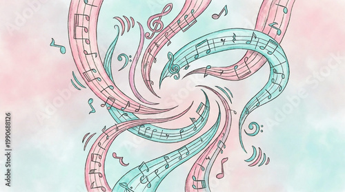 Abstract musical background with swirling notes