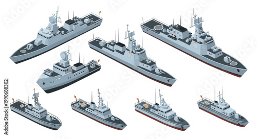 Collection of Military Ships and Naval Vessels in a Fleet.