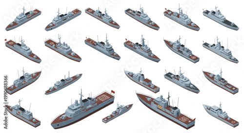 Collection of Military Ships and Naval Vessels in Formation.