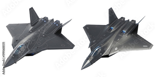 Konstfotografi Two Advanced Stealth Fighter Jets Isolated on White Background