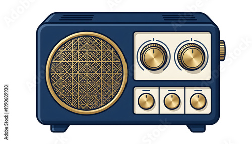 vintage retro radio vector illustration with gold knobs isolated on transparent background