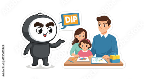 Family with panda friend having fun with dip snack