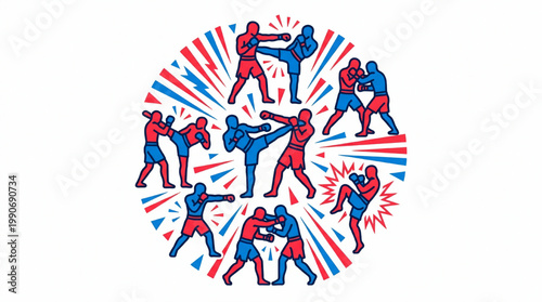 Graphic illustration of diverse combat sports fighters