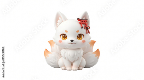 Cute animated fox figurine with Japanese charm accessory