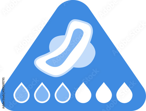 vector icon of a sanitary pad showing medium absorbency using liquid droplet symbols, clean minimal design for feminine hygiene product labeling art