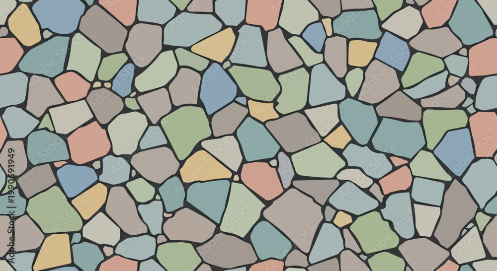 Φωτογραφία Repeating pattern of irregular, colorful stones with dark grout