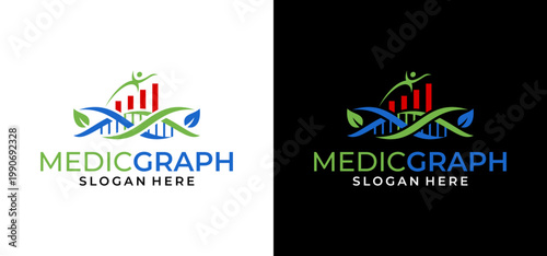 Medicgraph logo designed with dna strands and growth bars, perfect for medical and biotech company branding and marketing materials.