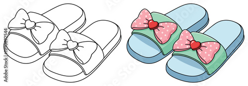 Slippers cute bow sandals footwear pair for home comfort vector illustration