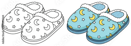 Slippers cozy home footwear with moon star pattern comfort design vector illustration