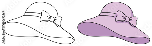 Sun hat wide brim bow accessory for summer fashion style vector illustration