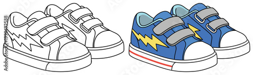 Sneakers casual shoes with strap closure sporty footwear style vector illustration