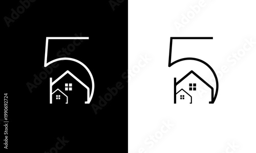 Modern Real Estate Logo Design with Number 5 and House Icon