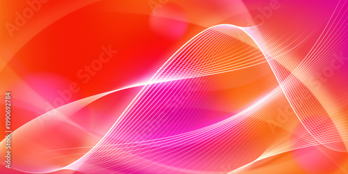 Abstract Orange Pink Wave Background with Flowing White Lines, Smooth Gradient and Light Effects for Modern Digital Design