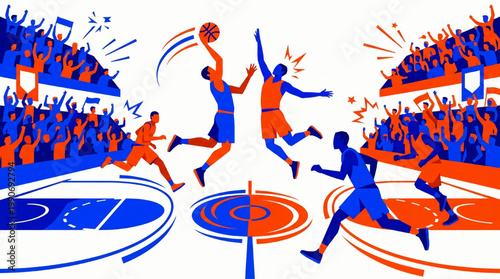Dynamic basketball game action illustration