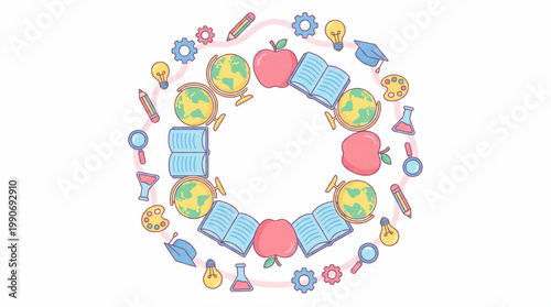 Educational supplies round frame composition