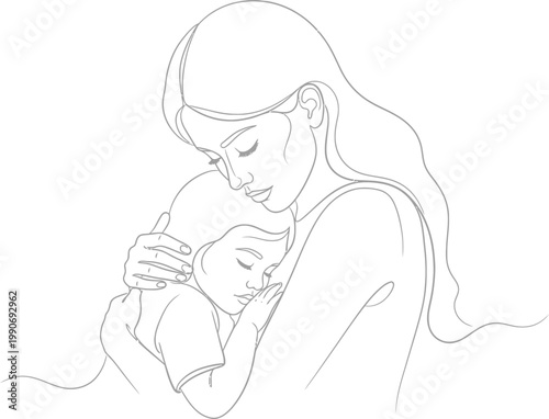 Mother, woman, holding, cuddling baby, love, care, vector illustration