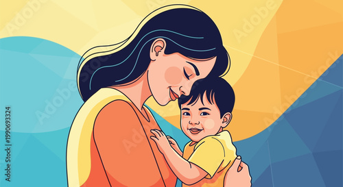 Mother, child, loving embrace, family, vector illustration