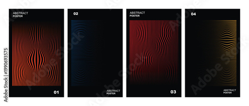 Set of modern cover designs with distorted line textures in yellow green gold and lime colors for branding and social media vector images.