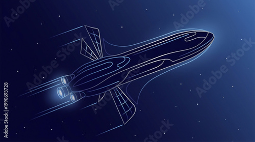 Stylized spaceship flying in deep space illustration