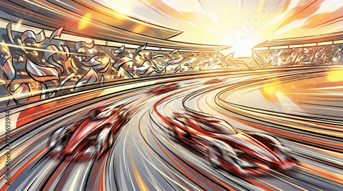 High speed race car competition motion blur