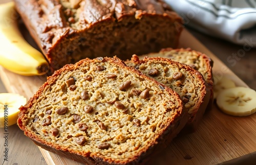 Delicious homemade banana bread with raisins.