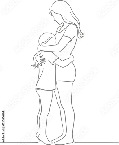 Mother, woman, hugging, holding, cuddling child, family, love, vector illustration