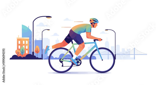 Man Riding Bicycle Wearing Helmet.