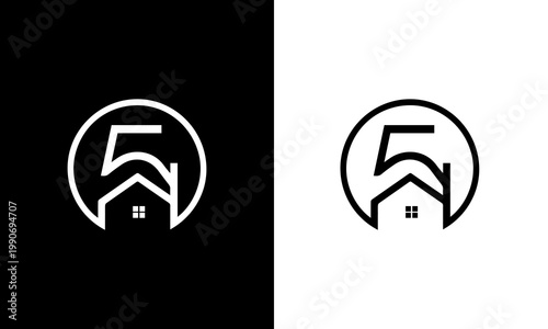 Modern Real Estate Logo Design with Number 5 and House Icon