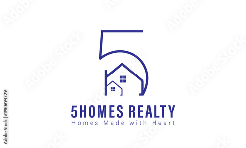 Modern Real Estate Logo Design with Number 5 and House Icon