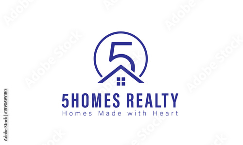 Modern Real Estate Logo Design with Number 5 and House Icon