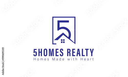 Modern Real Estate Logo Design with Number 5 and House Icon