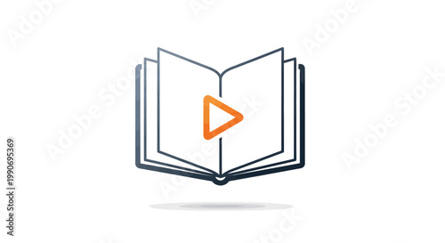 Open book with play button icon, educational video symbol