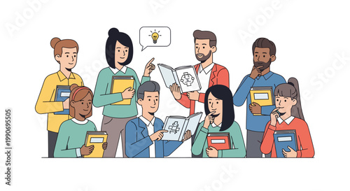 Diverse group of people reading books and sharing ideas together