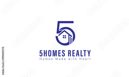 Modern Real Estate Logo Design with Number 5 and House Icon