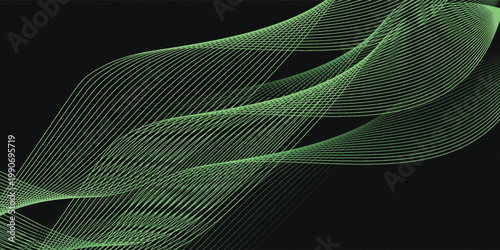 Lime Green Wavy Lines on Dark Backdrop: A Serene and Dynamic Abstract Art Piece Showcasing Flowing Energy and Geometric Precision for Design and Technology Projects