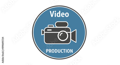 Video production icon, blue circle with camera symbol