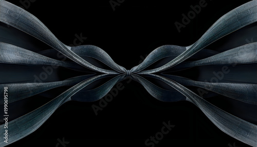 Blue satin ribbon flowing in smooth curves on a black background